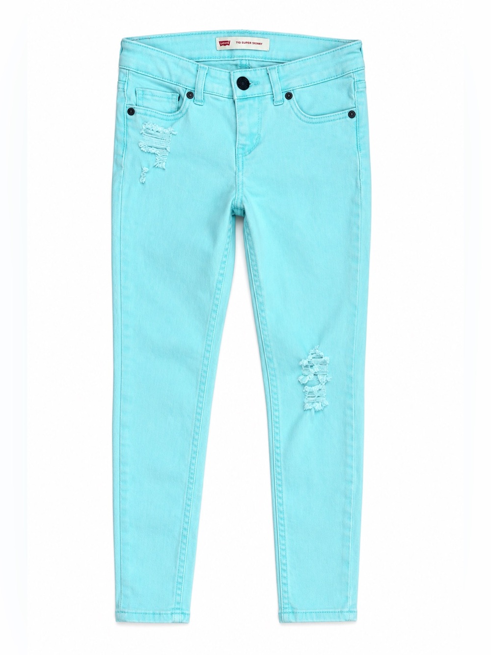 Levi’s 710 Super Skinny Girls Jeans Aqua Turquoise Distressed 8 Reg